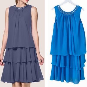 Azazie NWT Hester Dress in Blue Jay Tiered Flowy Chiffon Beaded Dress Size‎ 12